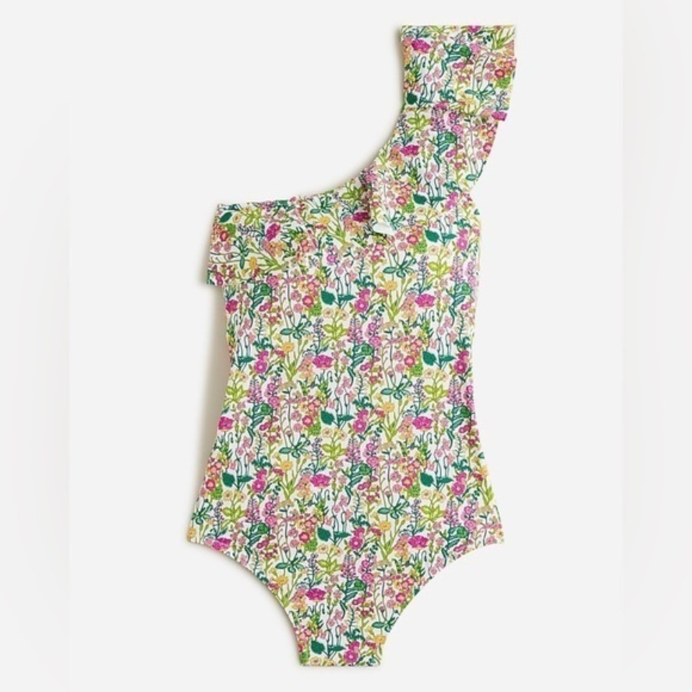 Ruffle one-shoulder one-piece swimsuit in Liberty® fabric size 12